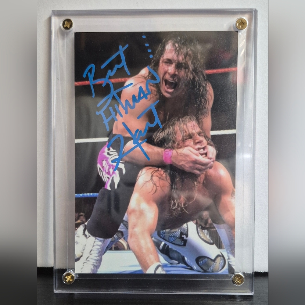 Bret The Hitman Hart Signed 4x6 Autograph Photo. Bret Hart vs Shawn Michaels 🔥